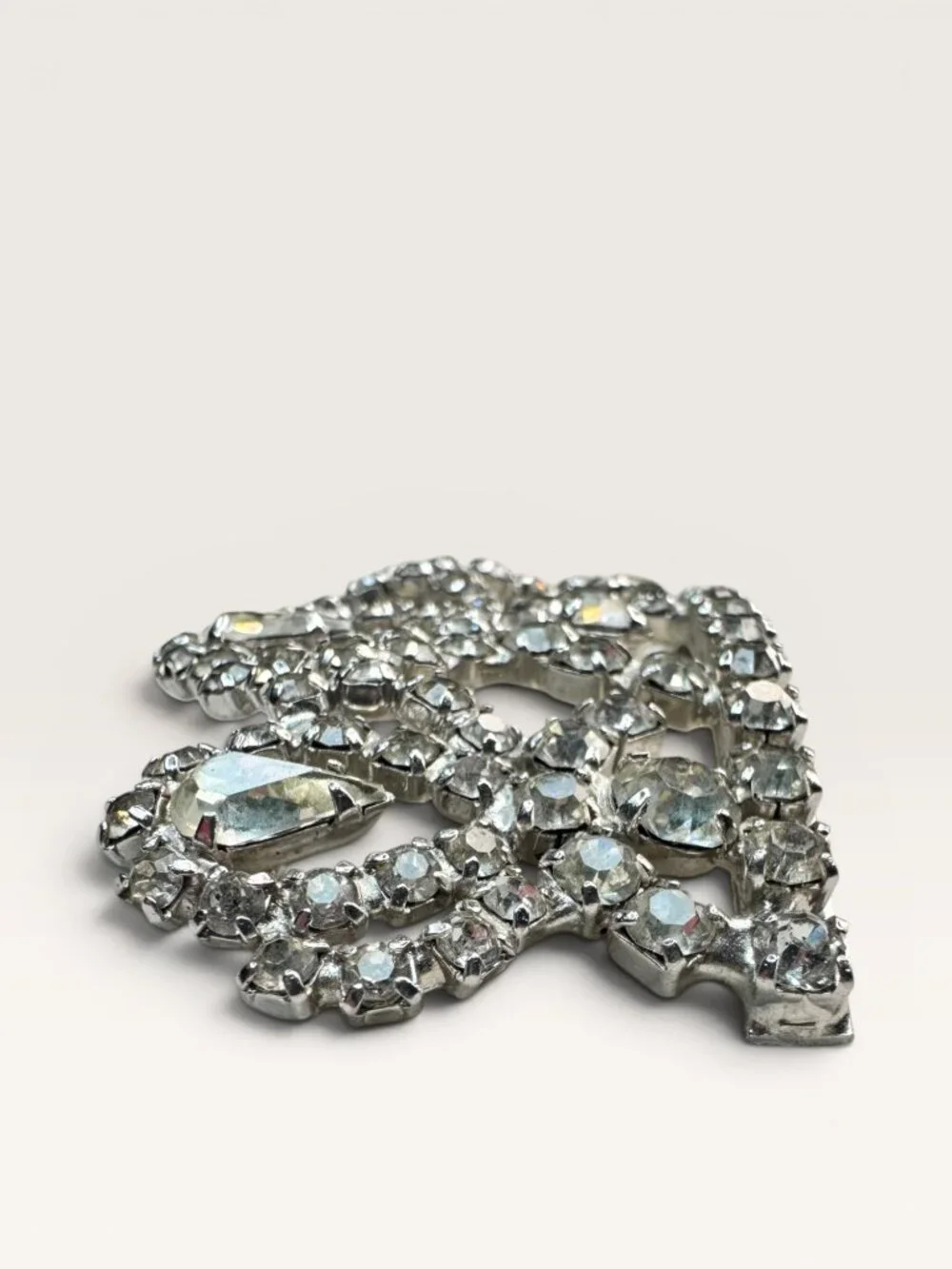 1950s Clear Crystal Crown Brooch Silver Tone Tiara Royal Vintage